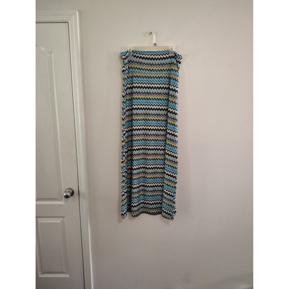 SOHO Apparel LTD Womens Large Chevron Zig Zag Maxi Skirt Turquoise Yellow 589871